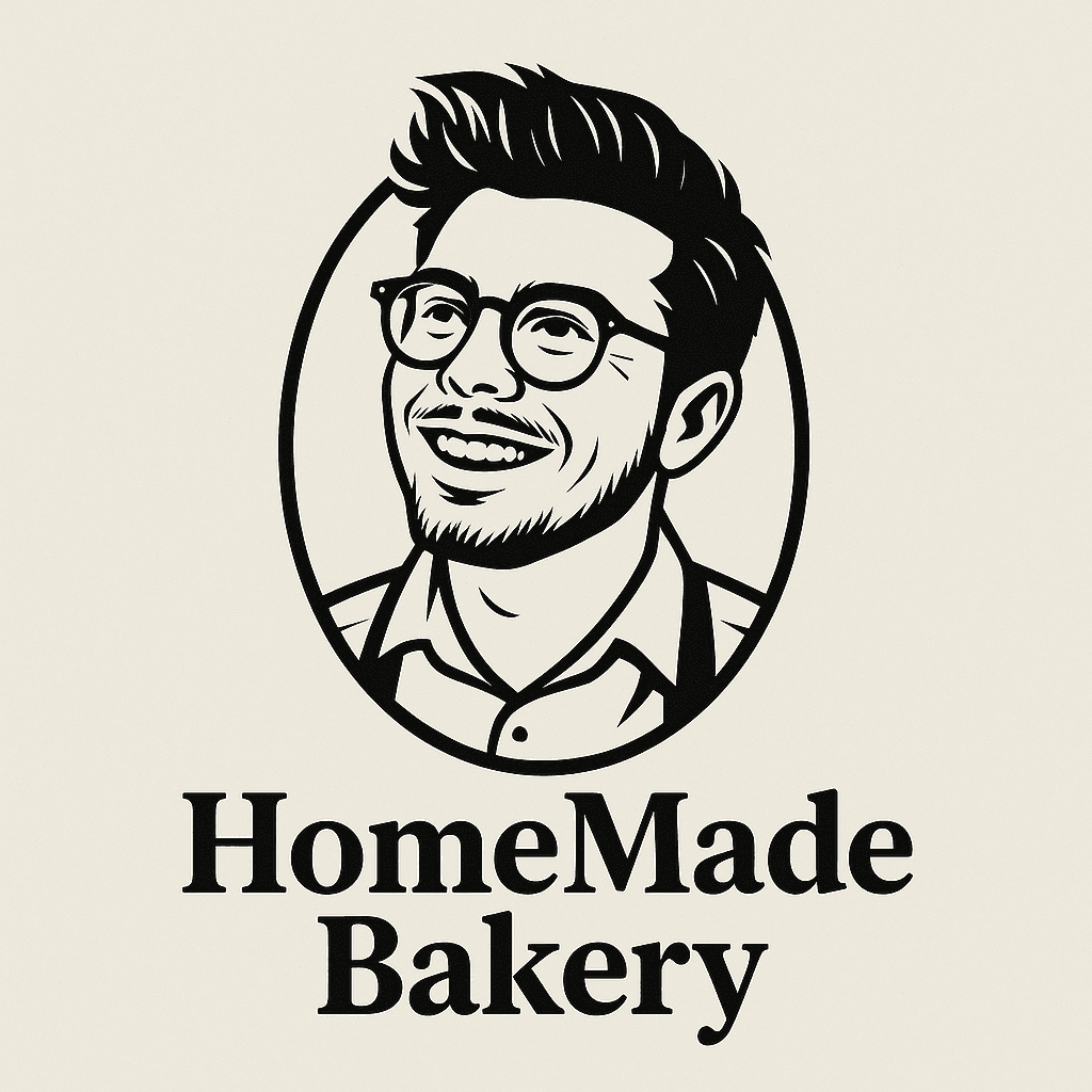 A photo of a man converted into a HomeMade Bakery line-art logo