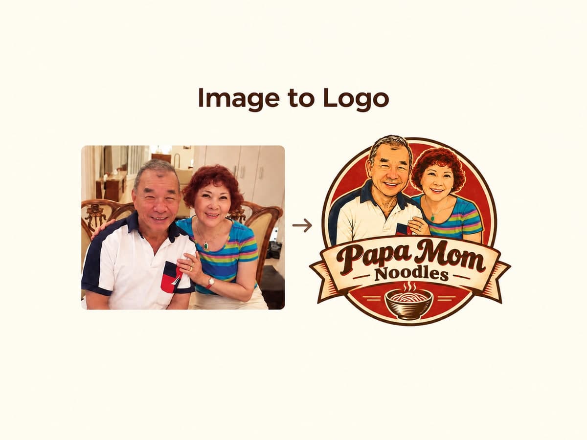 Image to Logo: a couple’s photograph transformed into a vintage Papa Mom Noodles logo