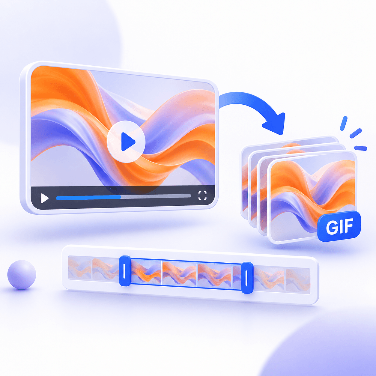 Video player turning into looping GIF frames with a trim timeline