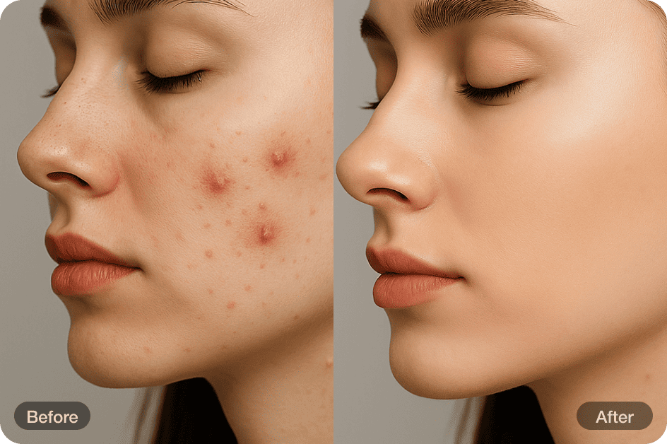 Photo retouch example — Clear, blemish-free skin