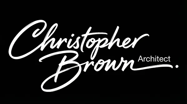 Brush Flourish signature logo example with white lettering on a dark background