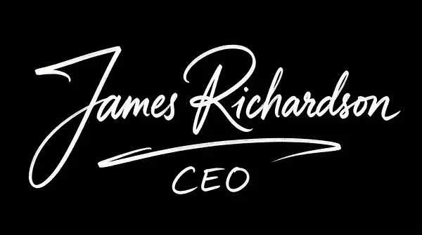Expressive Brush signature logo example with white lettering on a dark background