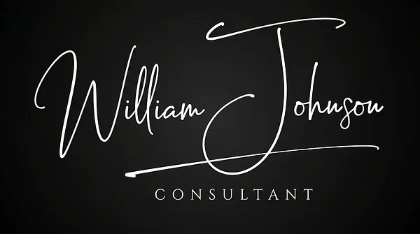 Tall Handwriting signature logo example with white lettering on a dark background