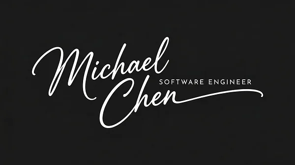Stacked Cursive signature logo example with white lettering on a dark background