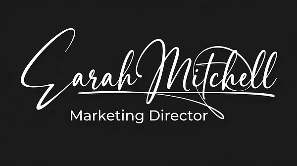 Connected Script signature logo example with white lettering on a dark background