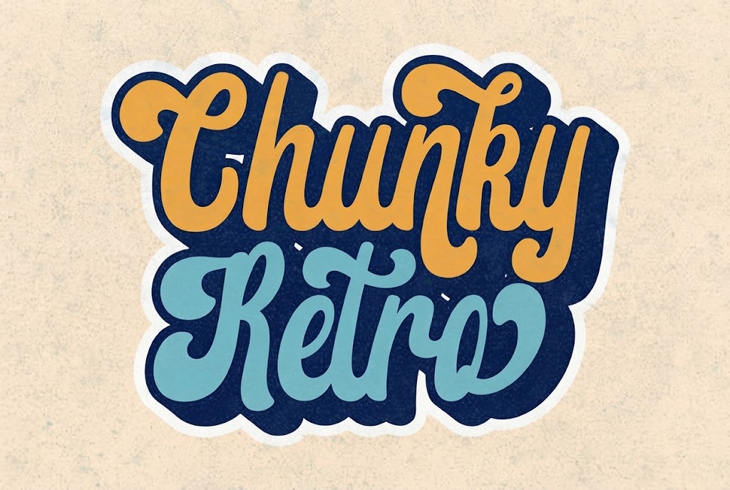 Chunky yellow and teal retro script text effect