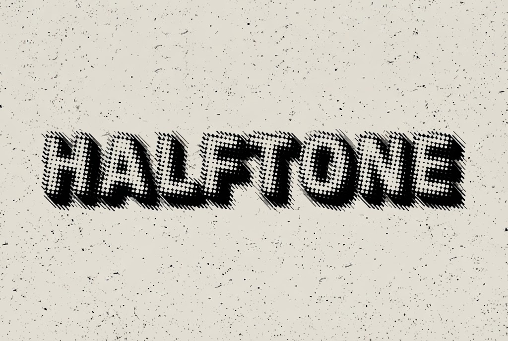 Black halftone comic text effect on grunge background