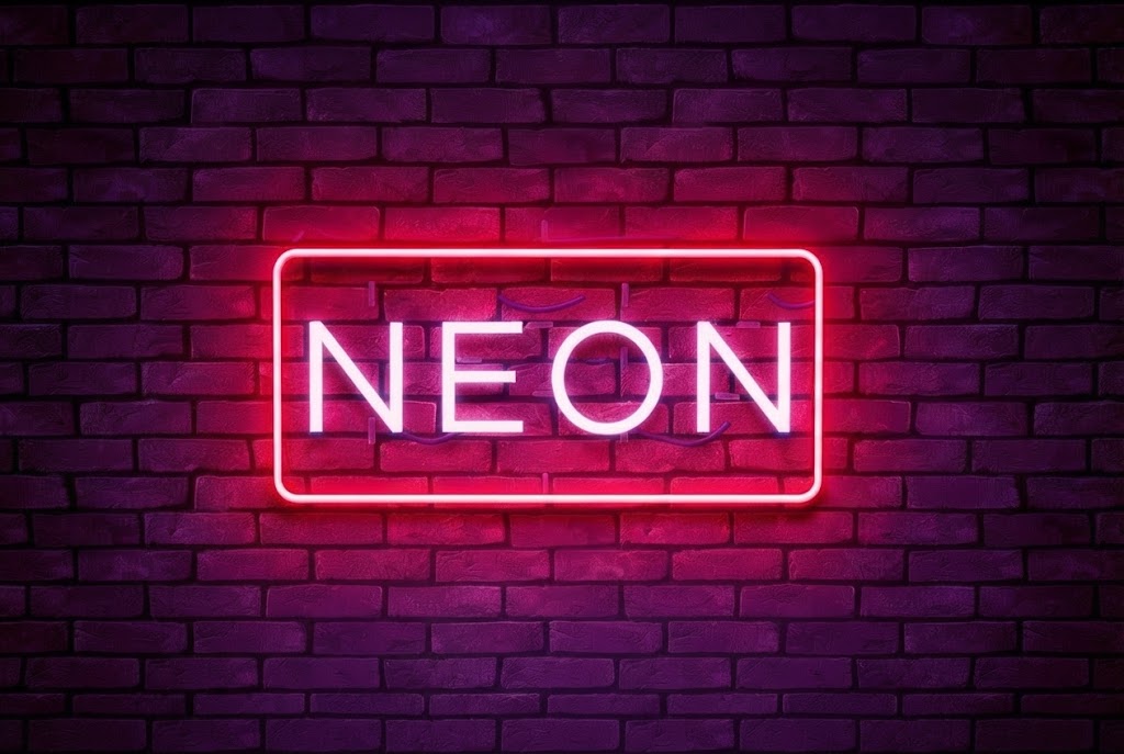 Neon sign on brick wall text effect