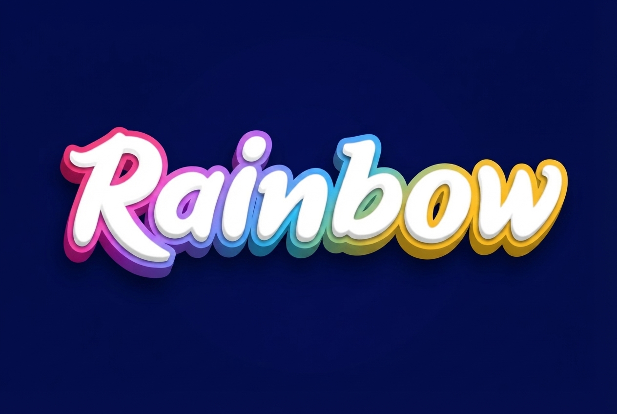 Rainbow gradient 3D script text effect on navy