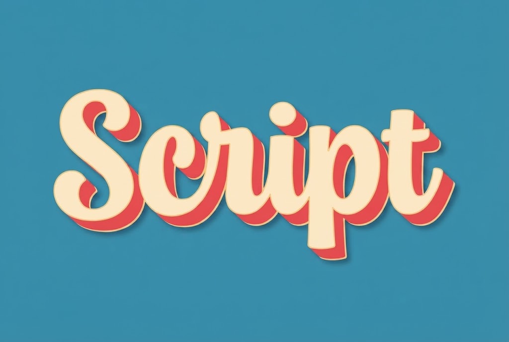 Cream and red retro 3D script text effect