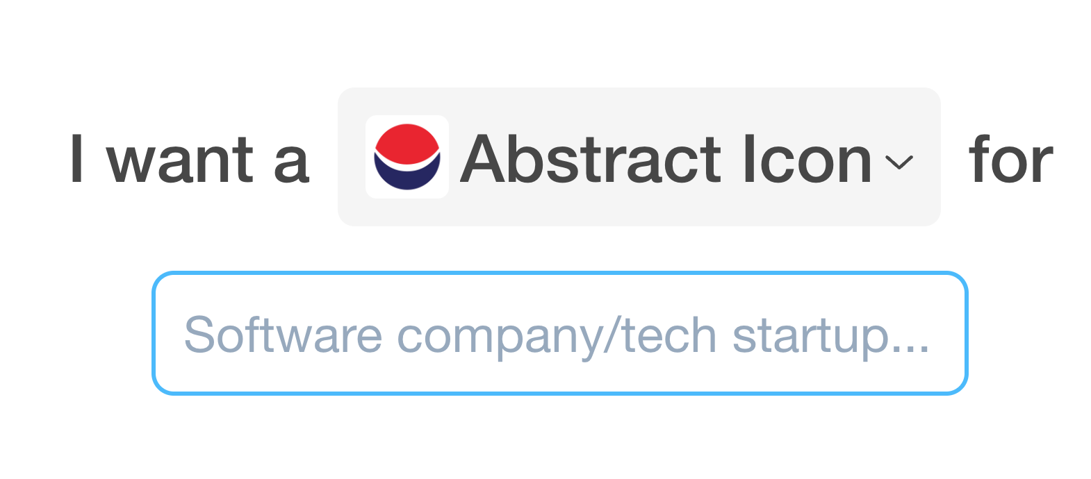 AI Icon Generator interface showing the style selector and brand description input field