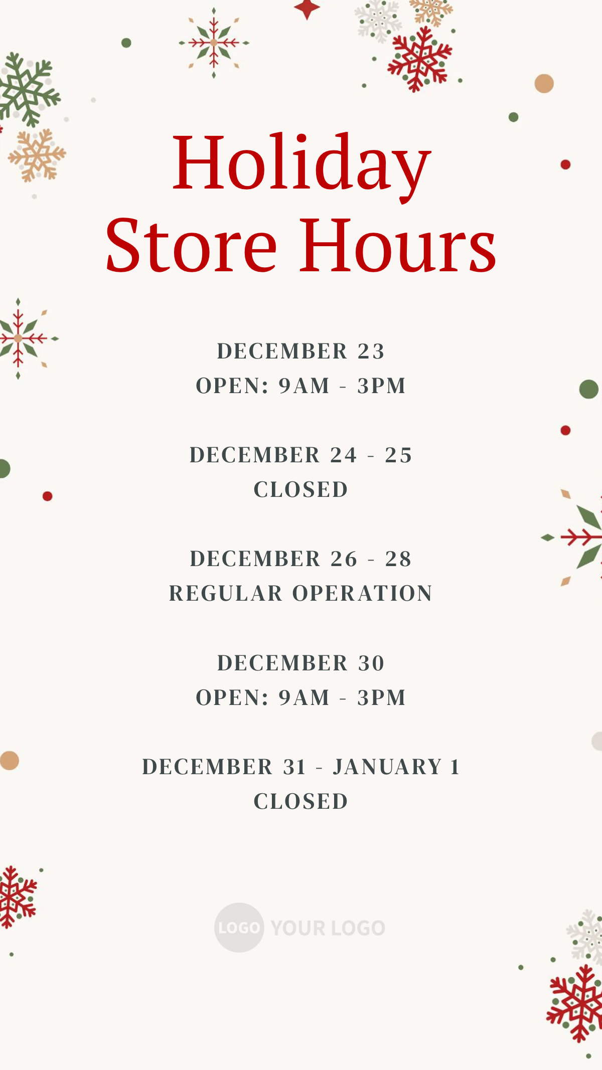 Holiday Store Hours Schedule poster