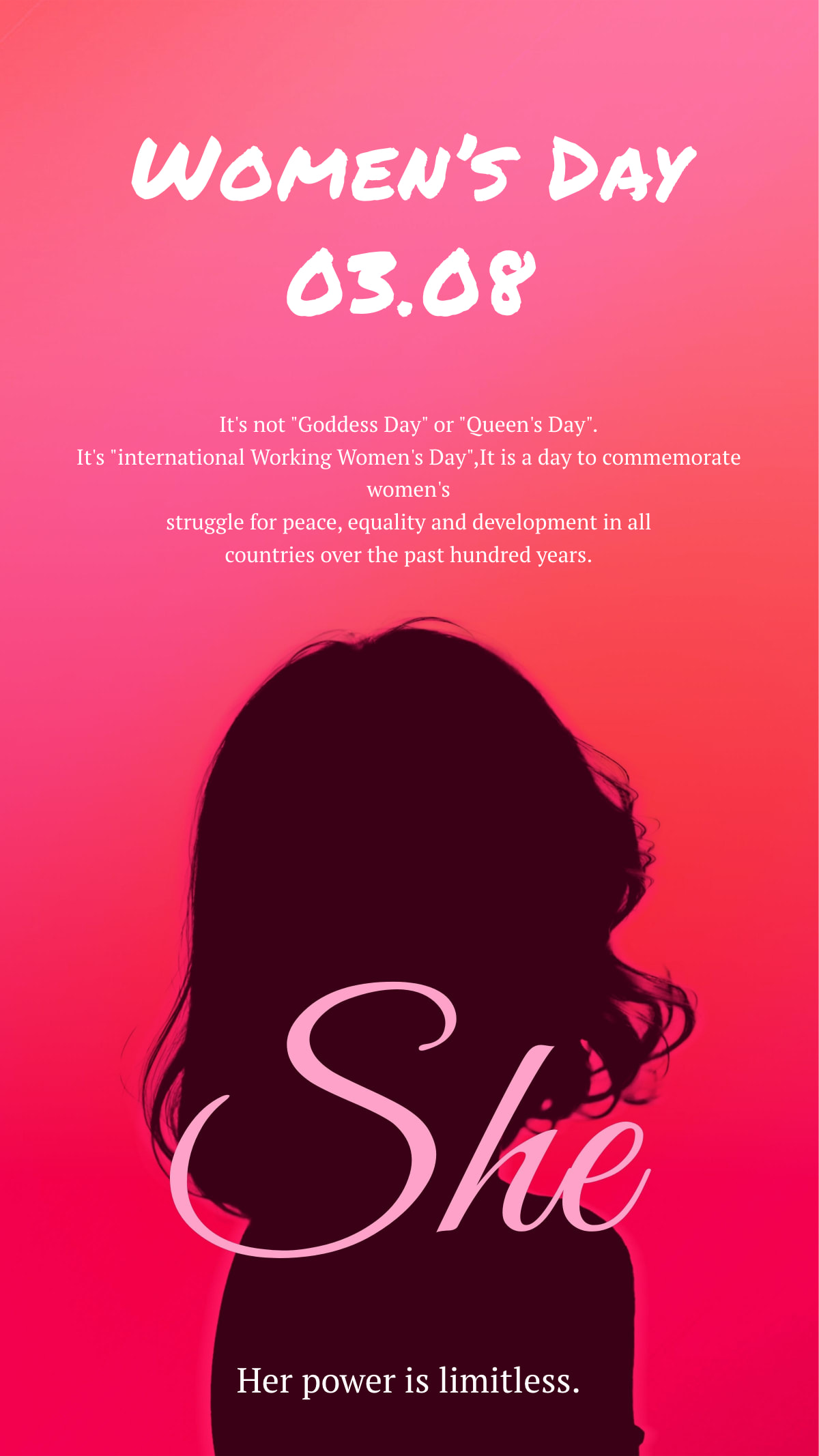 Minimalist Pink Women’s Silhouette International Women’s Day Mobile Poster