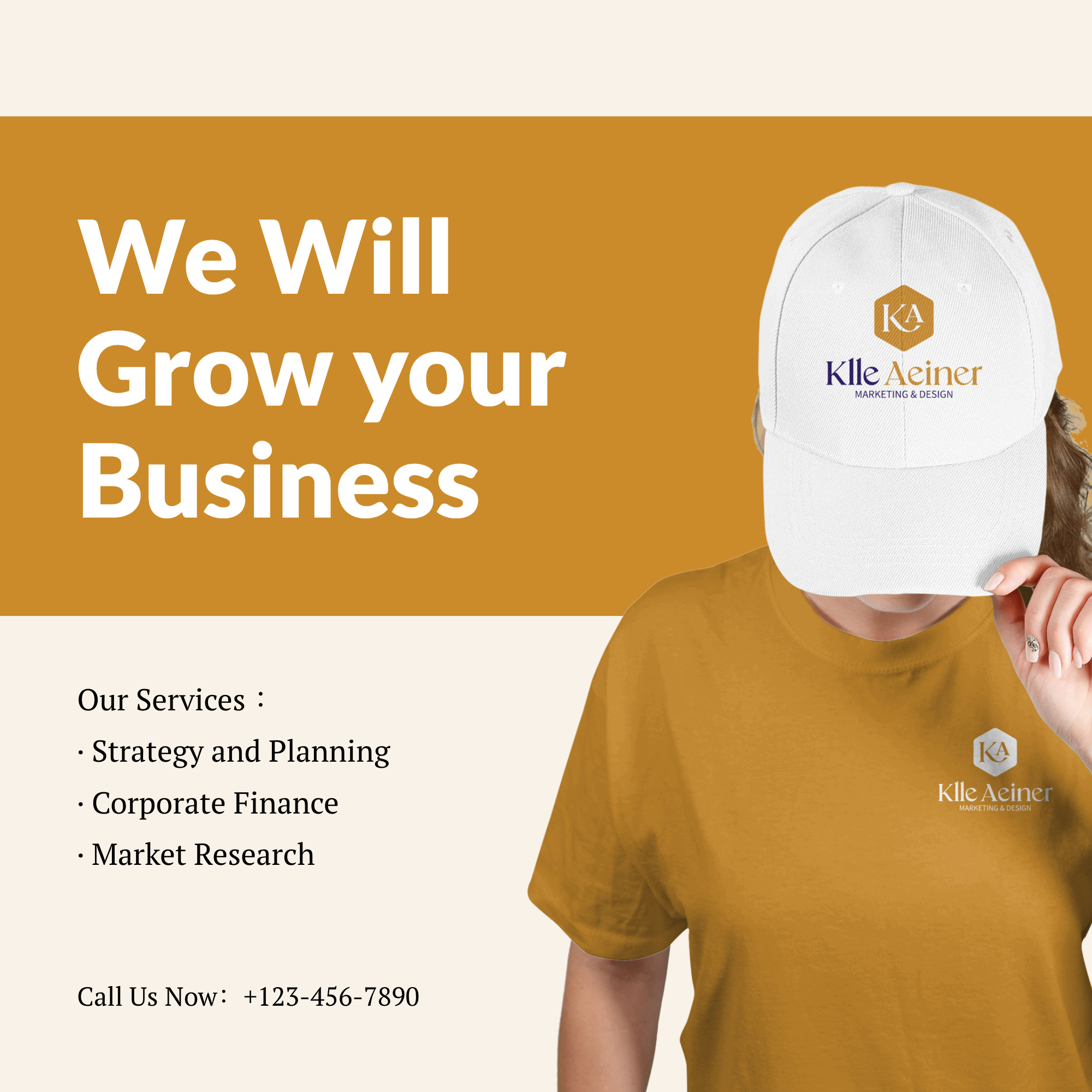 Digital marketing Female model wearing a T-shirt and a hat vi logo mockup renderings Instagram post 