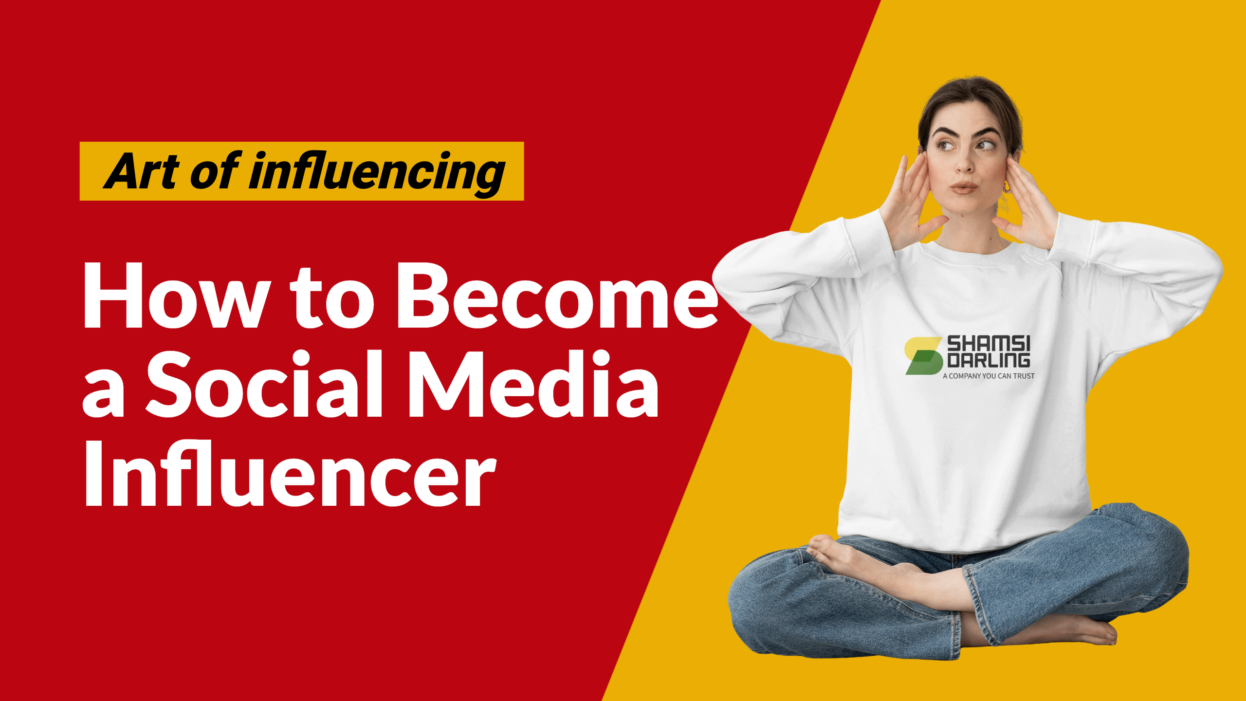 Business style Female model sitting on the floor wearing a sweatshirt VI logo mockup rendering youtu